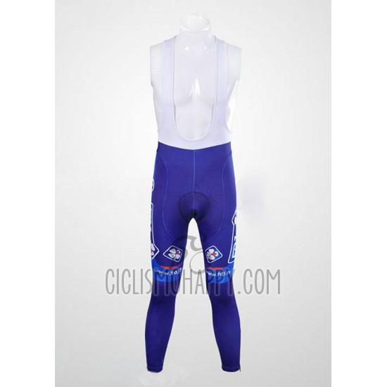 FDJ Cycling Jersey Bib Tight 2012 Long Sleeve White and Sky Blue
